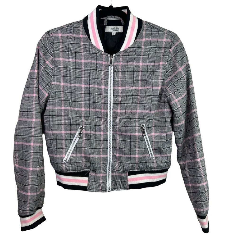 Gray and‎ pink tweed zip up size small